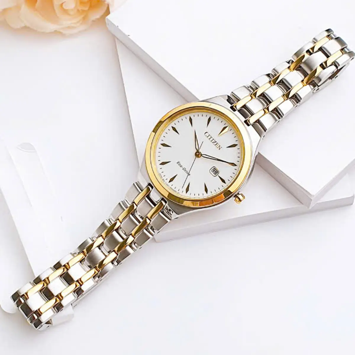 Citizen Eco Drive Womens Corso White Dial Calendar Gold EW2494 54A (1)
