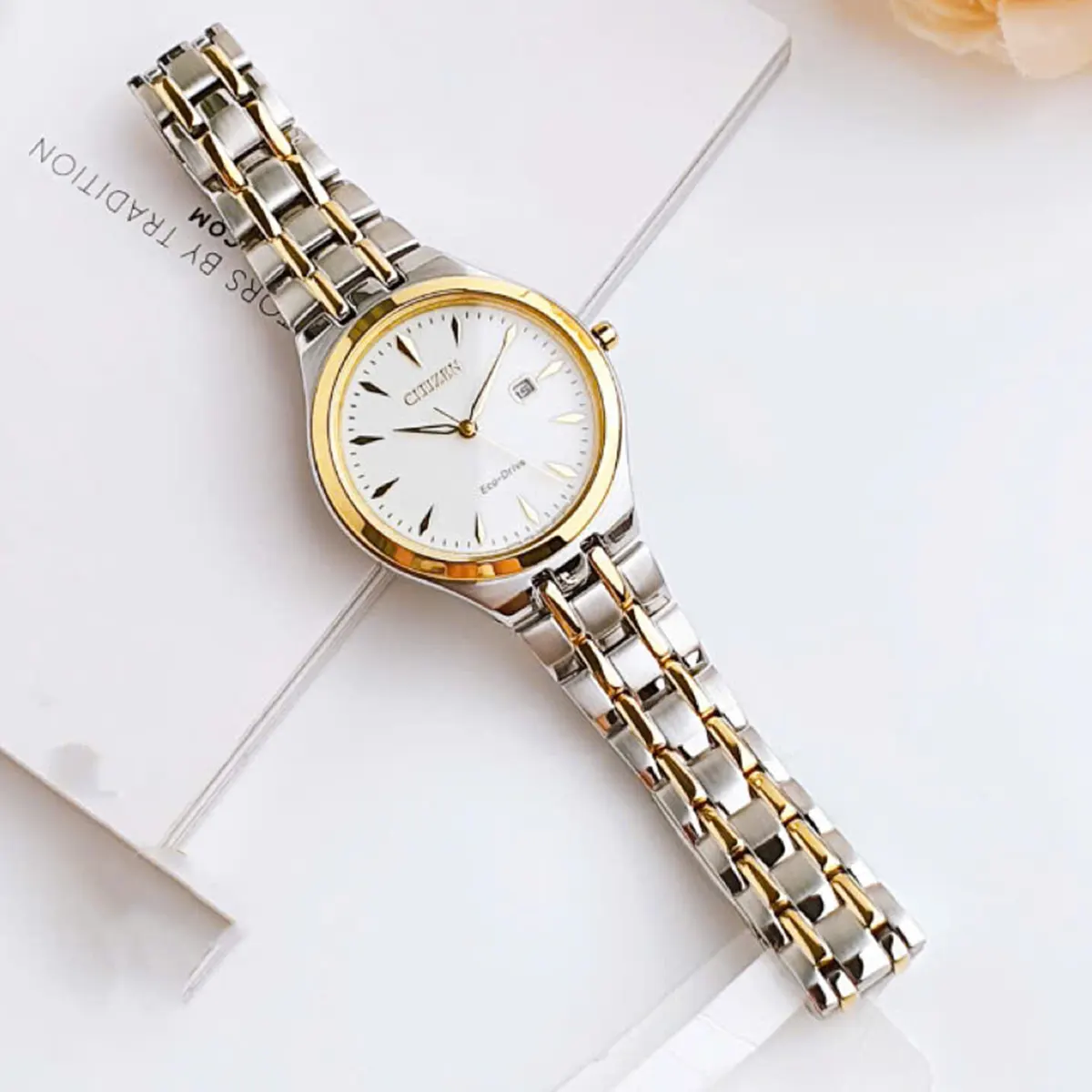 Citizen Eco Drive Womens Corso White Dial Calendar Gold EW2494 54A (7)