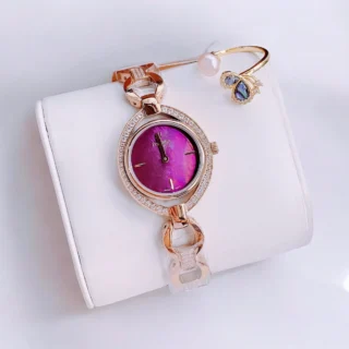 Đồng hồ nữ Franklin FL5288 mặt oval xà cừ tím mận đính đá Swarovski