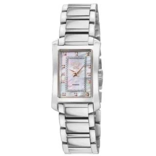 Đồng hồ nữ GV2 by Gevril Luino 14600B 28.5mm mặt vuông khảm trai 12 kim cương Swiss mặt trước