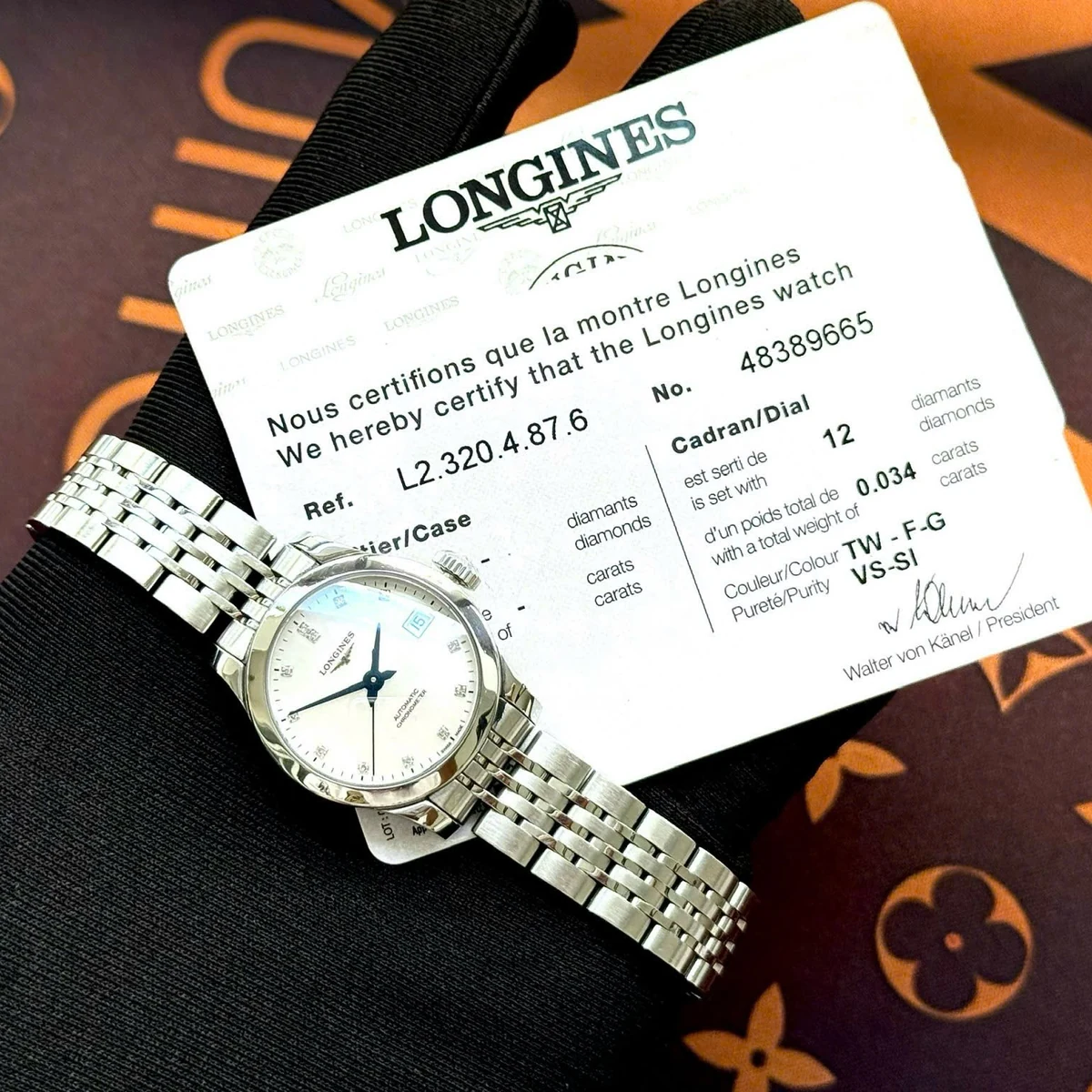 Đồng hồ nữ Longines Record L2.320.4.87.6 fullbox kèm thẻ chứng nhận Longines chính hãng