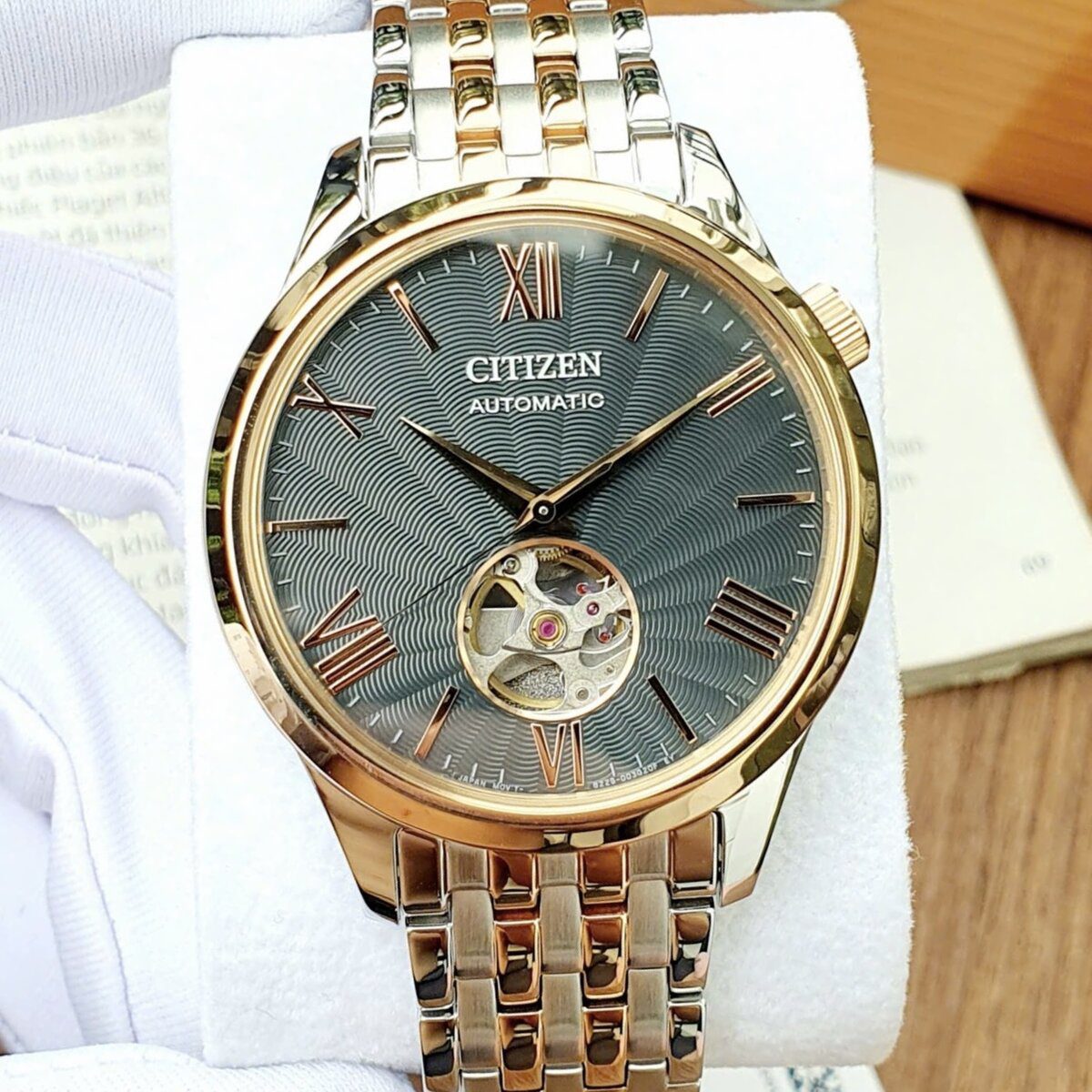 Đồng hồ Citizen Open Heart NH9136-88H mặt số xám lộ tim demi gold